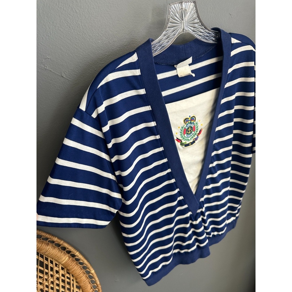 Vintage Jantzen Womens Size M Top Nautical Stripe Embroidered Anchor 90s Tee